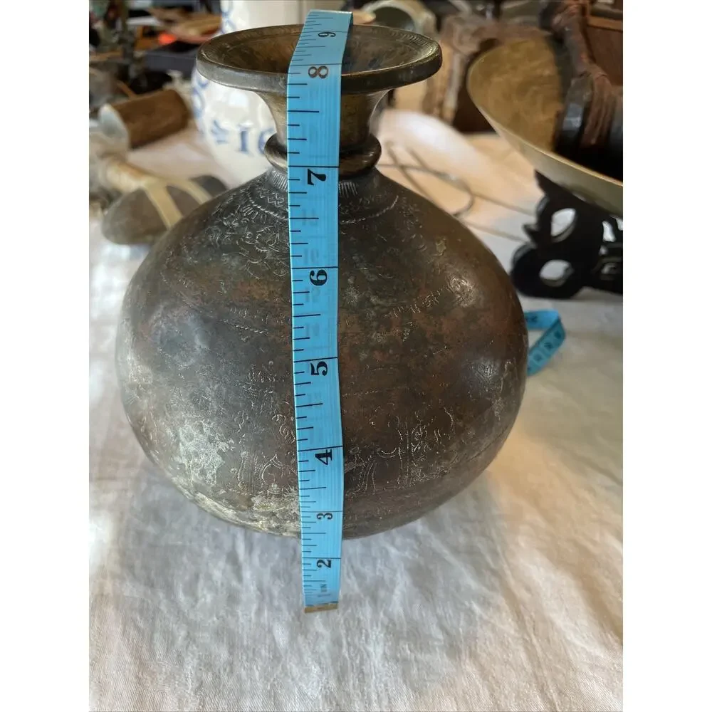 Antique Hindu Religious Holy Water Pot Deity God Engraved